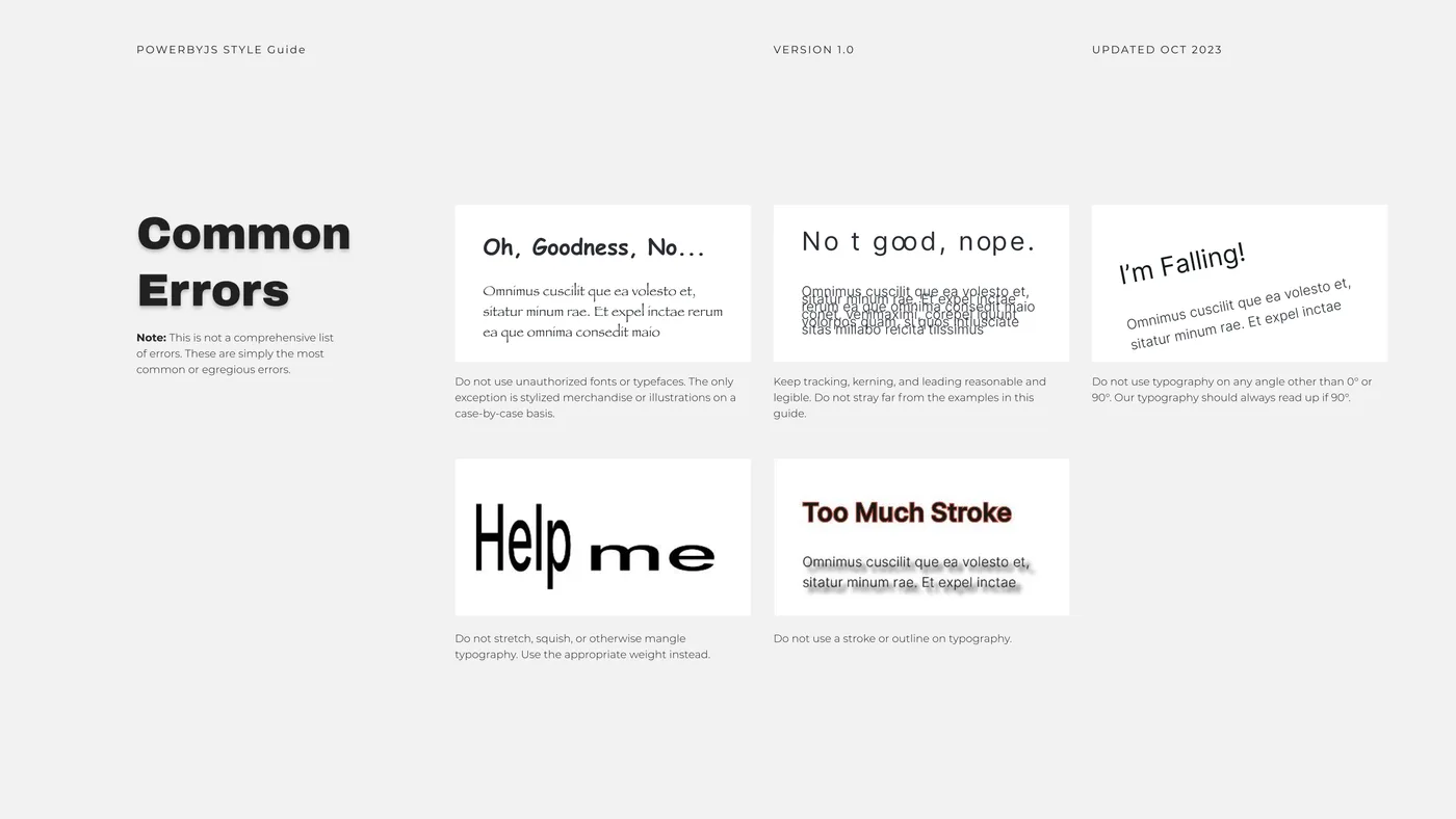 A page showing common typographic mistakes to avoid