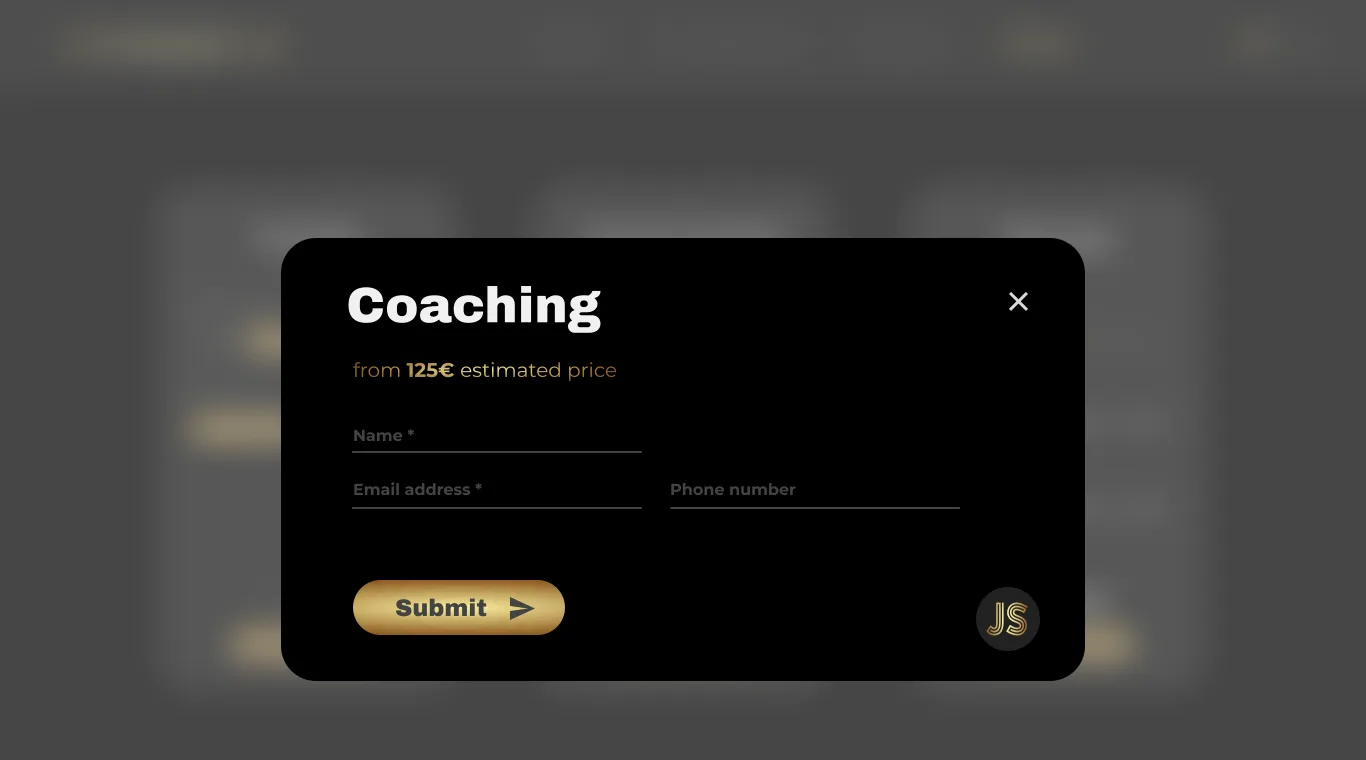 The enquiry modal, showing the estimated price above the form