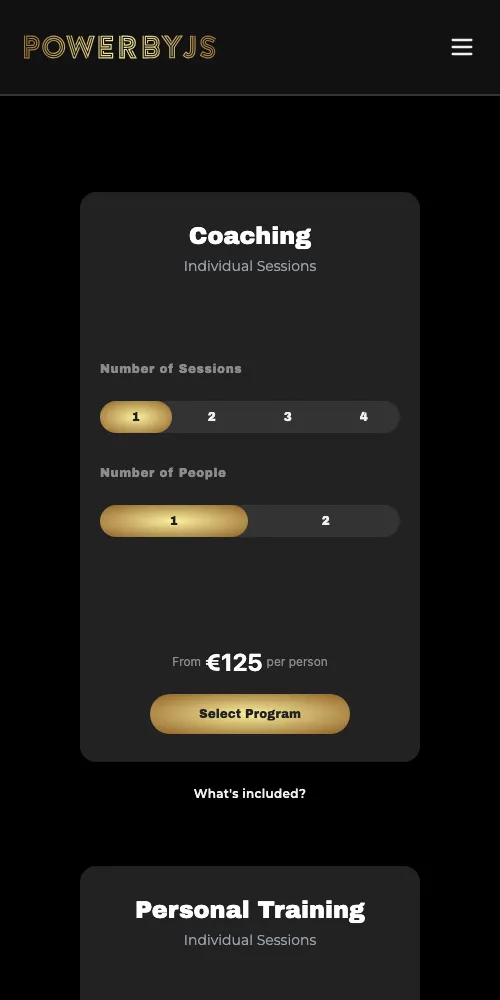 The pricing calculator on a phone
