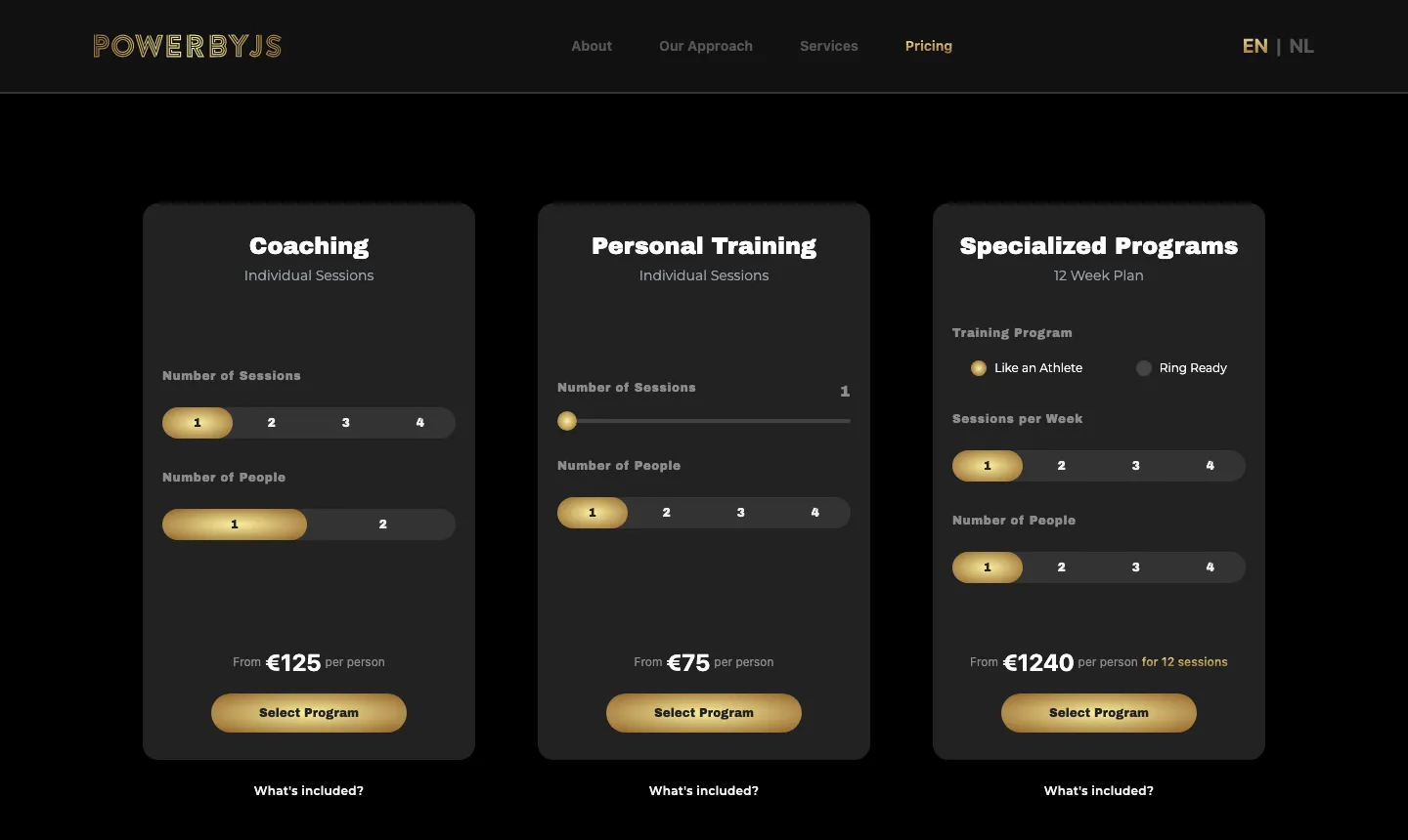 The three pricing calculators as they shipped